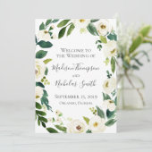 White Flower and Green Wreath Wedding Program Kaar Programmakaart (Staand voorkant)