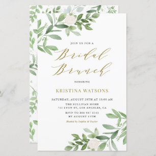 White Flower and Greenery Bridal Brunch Invitation