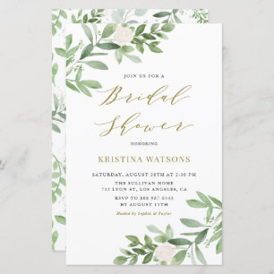 White Flower and Greenery Bridal Shower Invitation