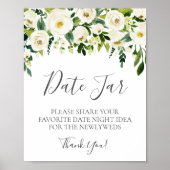 White Flower and Greenery Date Jar Sign Wedding Poster (Voorkant)