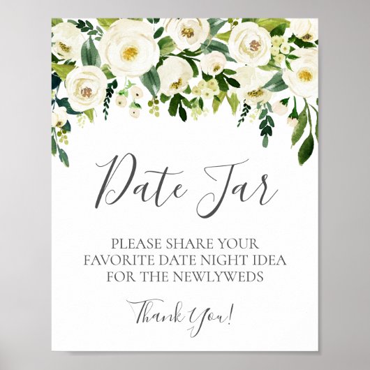 White Flower and Greenery Date Jar Sign Wedding Poster (Voorkant)