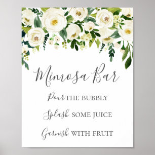 White Flower and Greenery Mimosa Bar Sign Poster