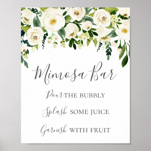 White Flower and Greenery Mimosa Bar Sign Poster (Voorkant)