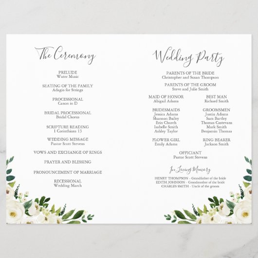 White Flower and Greenery Wedding Program Booklets Flyer (Achterkant)