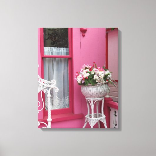 White Flower Basket on Pink - Martha's Vineyard Canvas Afdruk (Voorkant)