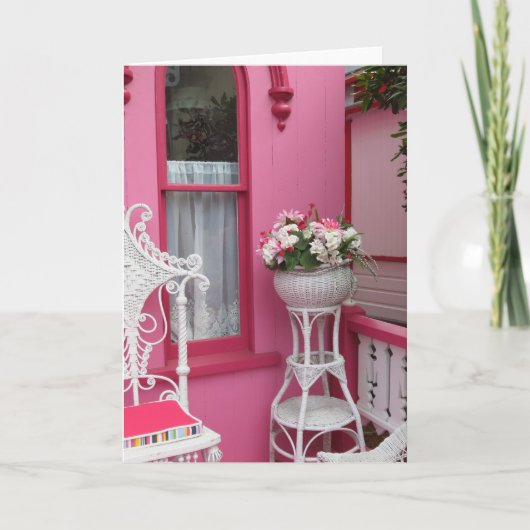 White Flower Basket on Pink - Martha's Vineyard Kaart (Voorkant)