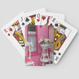 White Flower Basket on Pink - Martha's Vineyard Pokerkaarten