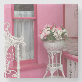 White Flower Basket on Pink - Martha's Vineyard Stenen Onderzetter