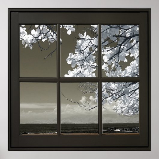 White Flower Blossom 24x24 Black Faux Window Poster (Voorkant)