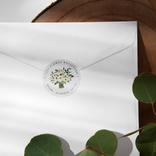 White Flower Bouquet Botanical Return address Ronde Sticker