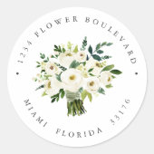 White Flower Bouquet Botanical Return address Ronde Sticker (Voorkant)