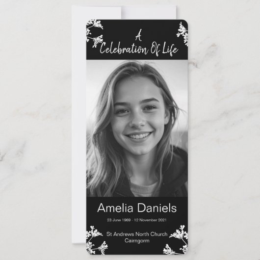 White flower Celebration of Life Photo Card Kaart (Voorkant)