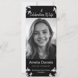 White flower Celebration of Life Photo Card Kaart