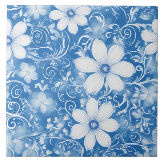 White Flower Ceramic Tile Tegeltje (Voorkant)