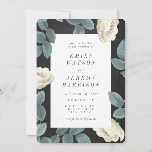 White Flower Chalkboard Wedding Invitation Kaart (Voorkant)