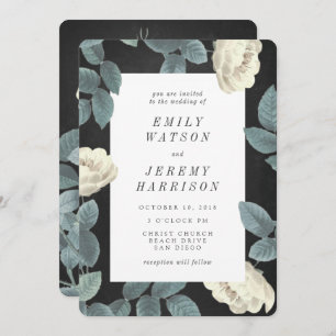 White  Flower Chalkboard Wedding Invitation Kaart