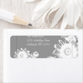 White  Flower Charcoal Return Address Label