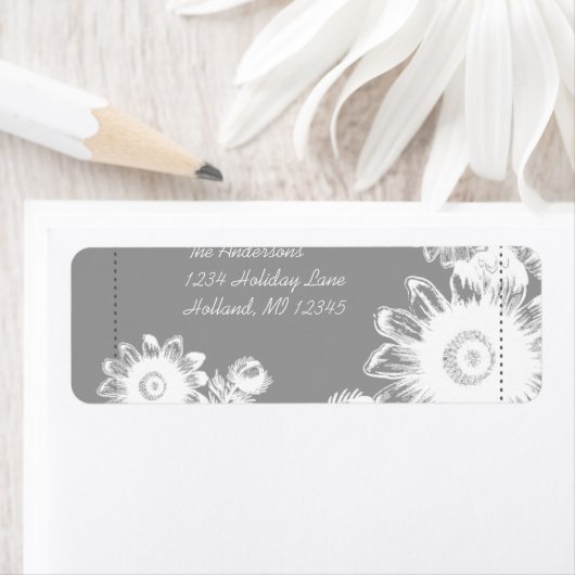 White  Flower Charcoal Return Address Label (Insitu)