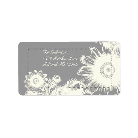 White  Flower Charcoal Return Address Label (Voorkant)