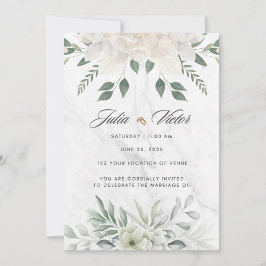 White Flower design Wedding Invition Kaart (Voorkant)