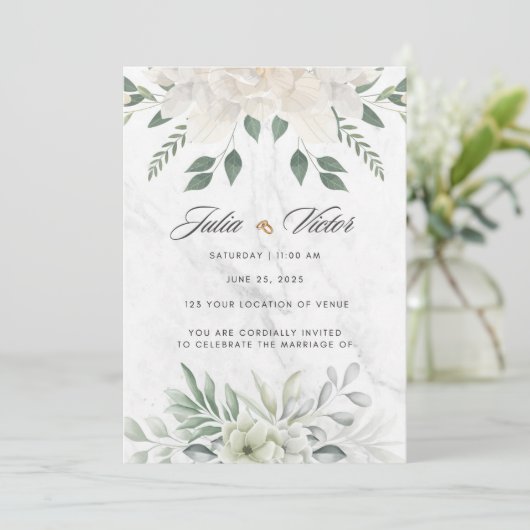 White Flower design Wedding Invition Kaart (Staand voorkant)