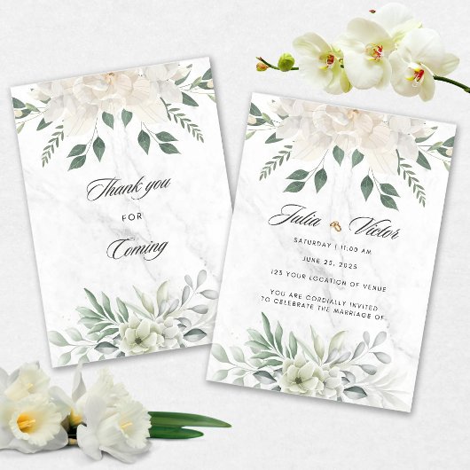 White Flower design Wedding Invition Kaart