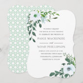 White Flower Elegant Summer Greenery Invitation Kaart (Voorkant / Achterkant)
