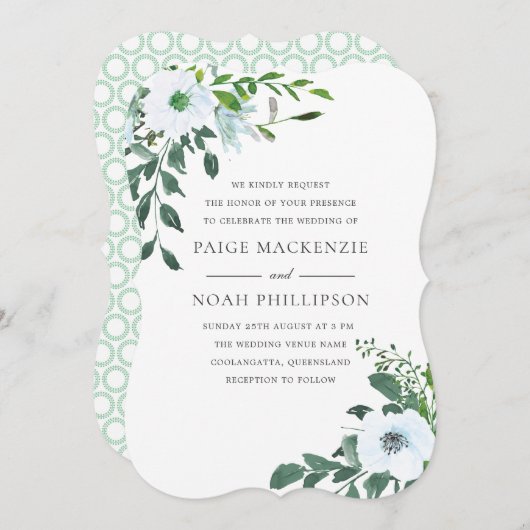 White Flower Elegant Summer Greenery Invitation Kaart (Voorkant / Achterkant)