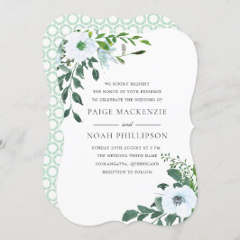 White Flower Elegant Summer Greenery Invitation Kaart