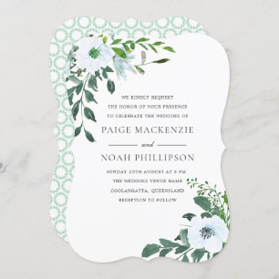 White Flower Elegant Summer Greenery Invitation Kaart