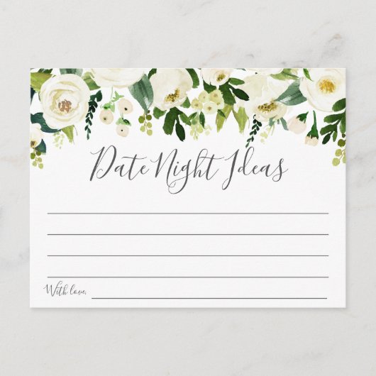 White Flower en Green Date Night Ideas Kaarten (Voorkant)