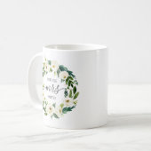 White Flower en Green Wedding Party Mok - Mrs. (Voorkant links)