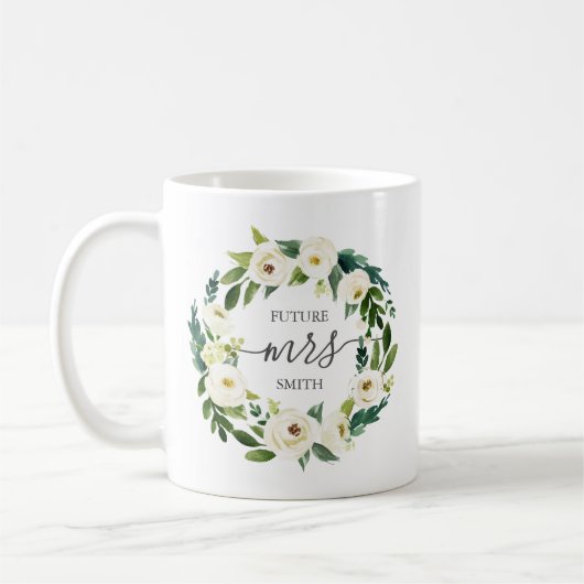 White Flower en Green Wedding Party Mok - Mrs. (Links)