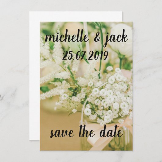 White Flower Floral Save the Date Invitations Kaart (Voorkant / Achterkant)