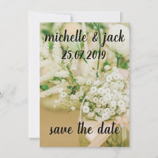 White Flower Floral Save the Date Invitations Kaart (Voorkant)