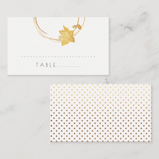 White Flower Gold Small Polka Dots Table Kaart Plaatskaartje (Voorkant / Achterkant)