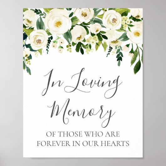 White Flower Green in Loving Memory Sign Poster (Voorkant)