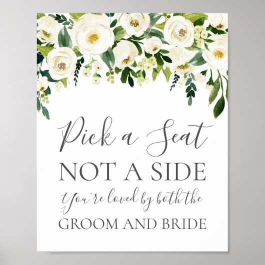 White Flower & Green Pick a Seat Not Side Sign Poster (Voorkant)
