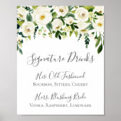 White Flower Green Signature Drinken Cocktail Sign Poster (Voorkant)