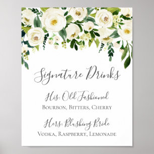 White Flower Green Signature Drinken Cocktail Sign Poster