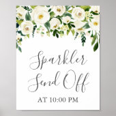 White Flower Green Sparkler Send Off Sign Poster (Voorkant)