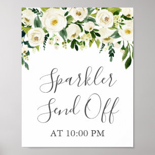 White Flower Green Sparkler Send Off Sign Poster