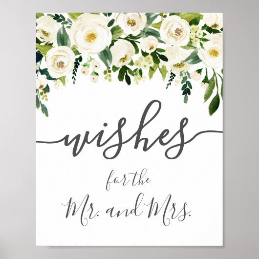 White Flower Green Wedding Wishes Poster (Voorkant)