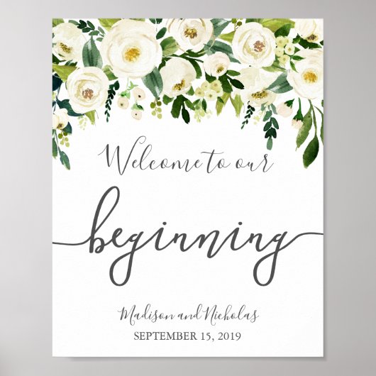 White Flower & Green Welkom bij ons beginteken Poster (Voorkant)