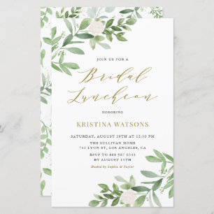 White Flower & Greenery Bridal Luncheon Invitation