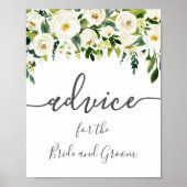 White Flower Greenery Wedding Advice Sign Poster (Voorkant)