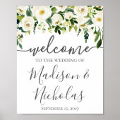 White Flower Greenery Wedding Welcome Sign Poster (Voorkant)