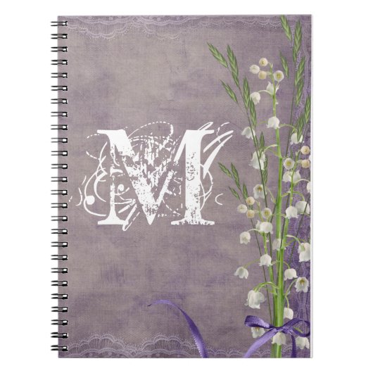 White Flower Lace Monogram Initiaal Notitieboek (Voorkant)
