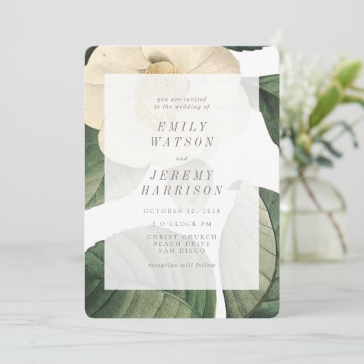 White  Flower Lijst Wedding Invitation Kaart (Staand voorkant)