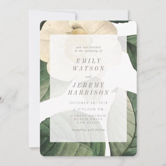 White  Flower Lijst Wedding Invitation Kaart (Voorkant)